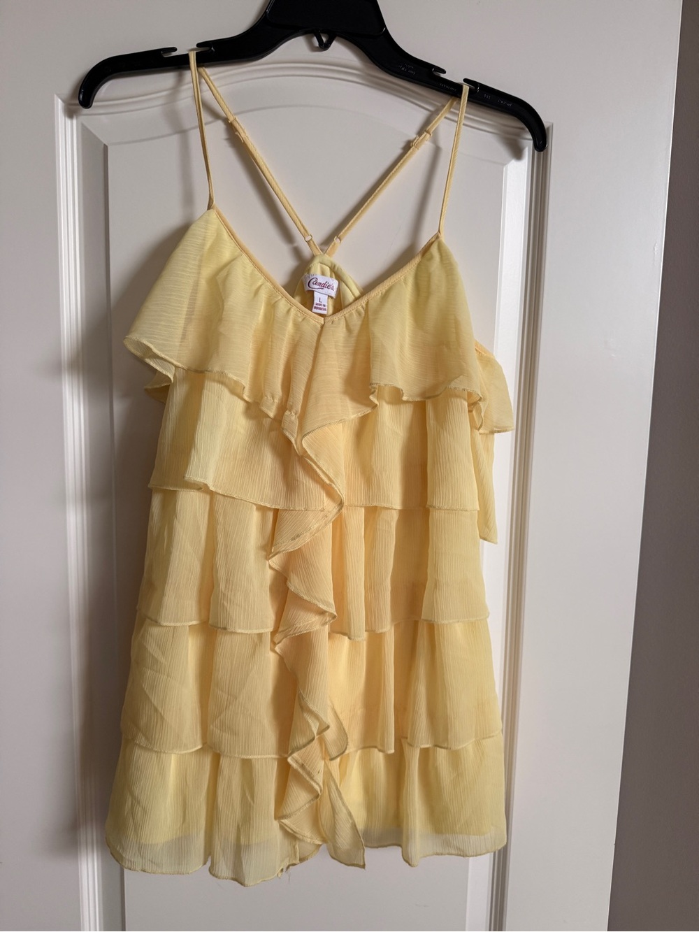 Candie's Yellow Ruffle Tiered Spaghetti-Strap Dress